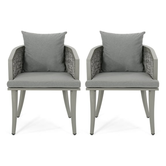 Noble House Caris Outdoor Boho Wicker Club Chair with Cushions, Set of 2, Multi Light Gray, Gray