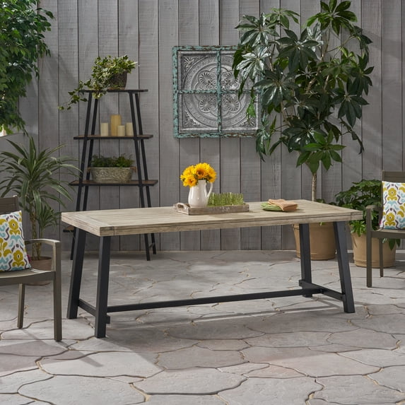 Kamden Outdoor Eight Seater Iron Dining Table, Light Gray and Black