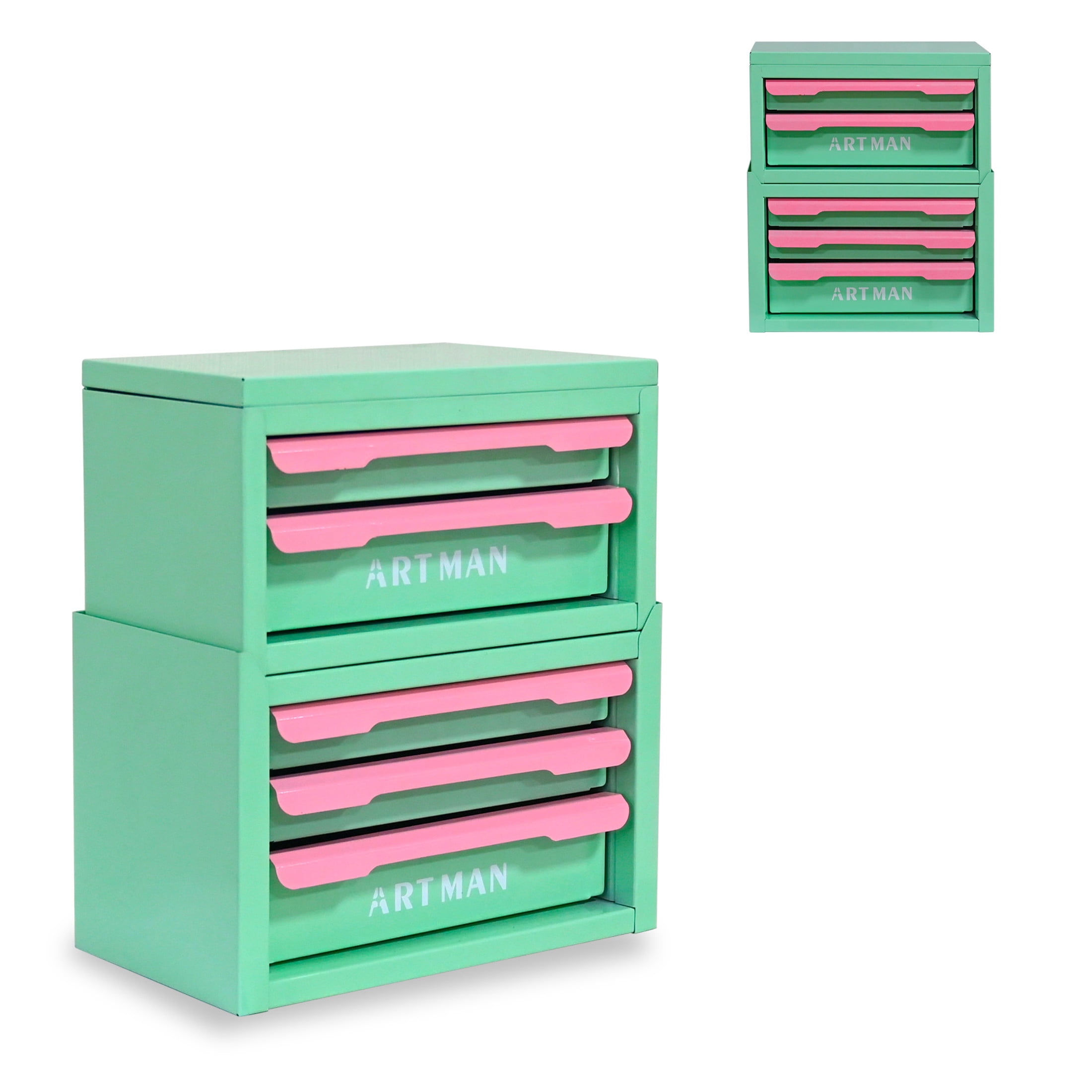 Noble House Carola Drawer-Style Desktop Storage Box, 5-Tier Stackable Steel Organizer Rack, Creamy & Pink
