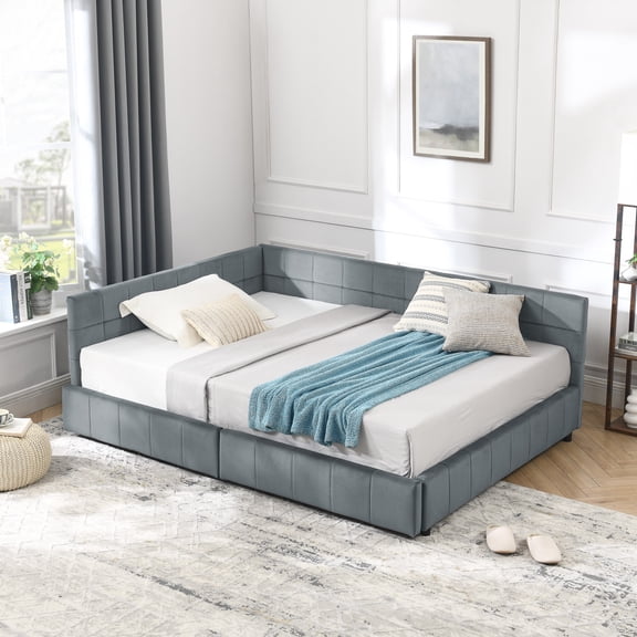 Noble House Carola Full Size Velvet Daybed Frame, Tufted Upholstered Sofa Bed with Underbed Storage Drawers, Gray