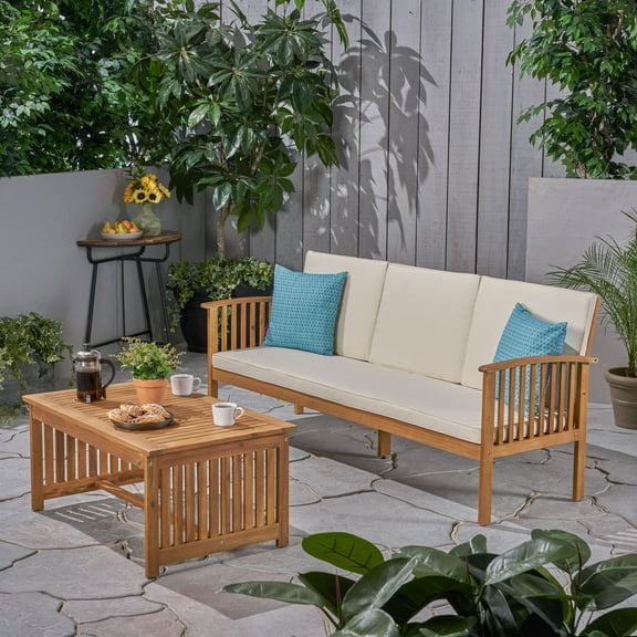 Noble House Carolina 2 Piece Outdoor Acacia Wood Sofa Set in Teak