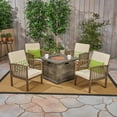 thumbnail image 1 of Noble House Carolina 5 Piece Outdoor Acacia Wood Chair and Firepit Set in Gray, 1 of 7
