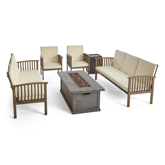 Noble House Carolina Outdoor 6 Piece Sofa Set with Fire Pit Gray