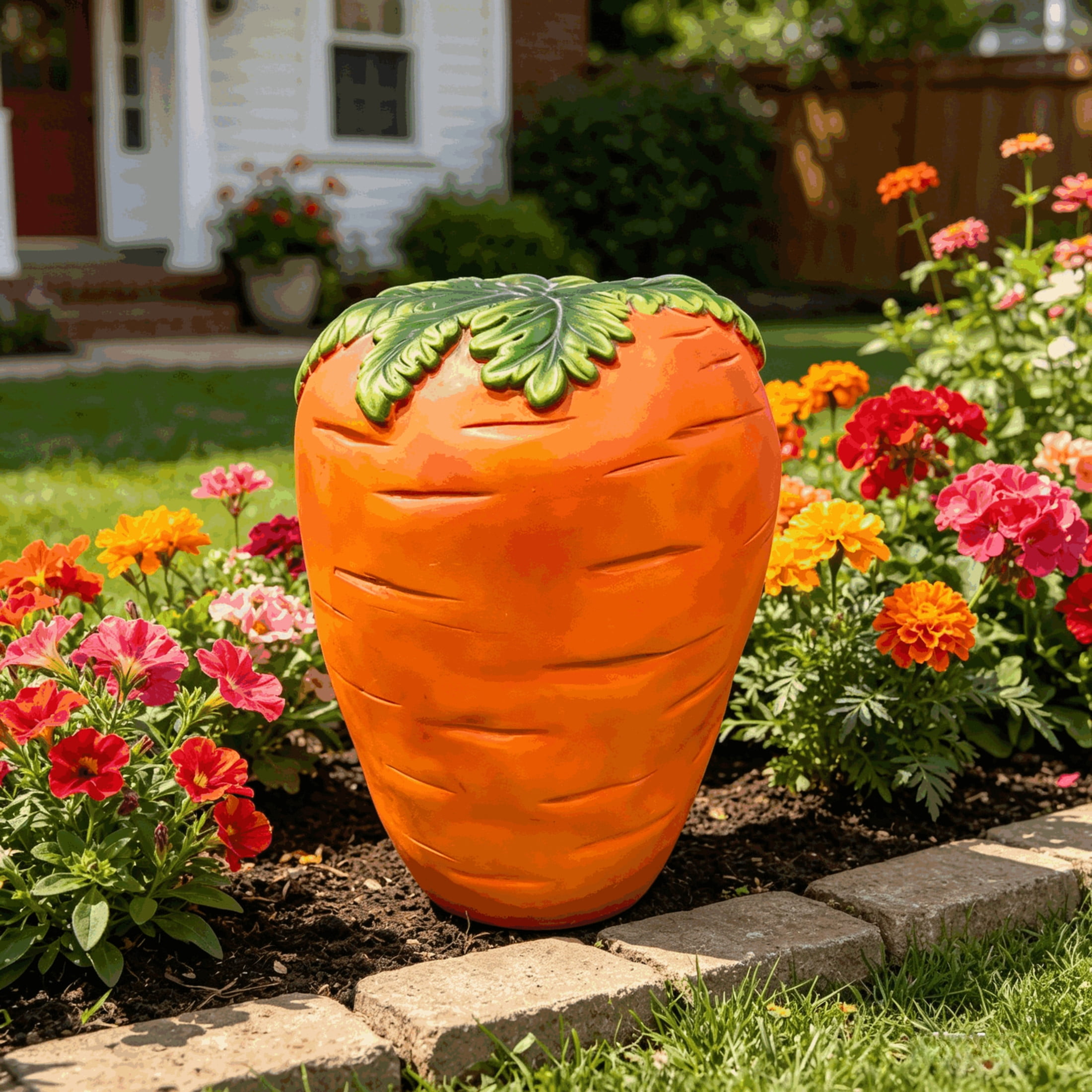 Noble House Carrot Stool, Cute Fairy Decorative Statue, Outdoor Creative Figurine Seat for Patio, Garden, Orange