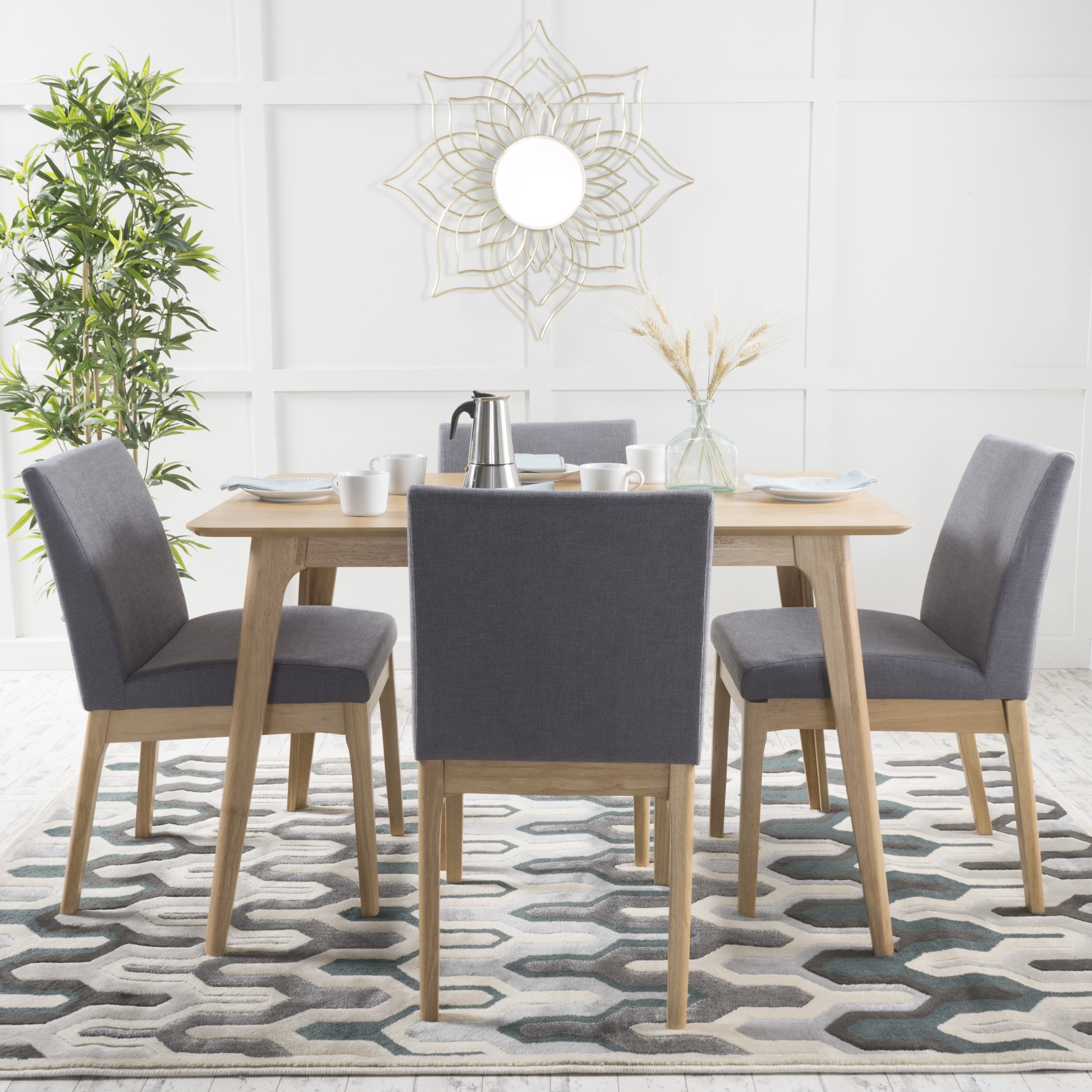 Noble House Caruso Mid-Century Modern 5 Piece Dining Set, Dark Gray and Natural Oak