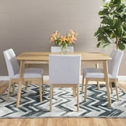 Noble House Caruso Mid-Century Modern 5 Piece Dining Set, Light Beige and Natural Oak