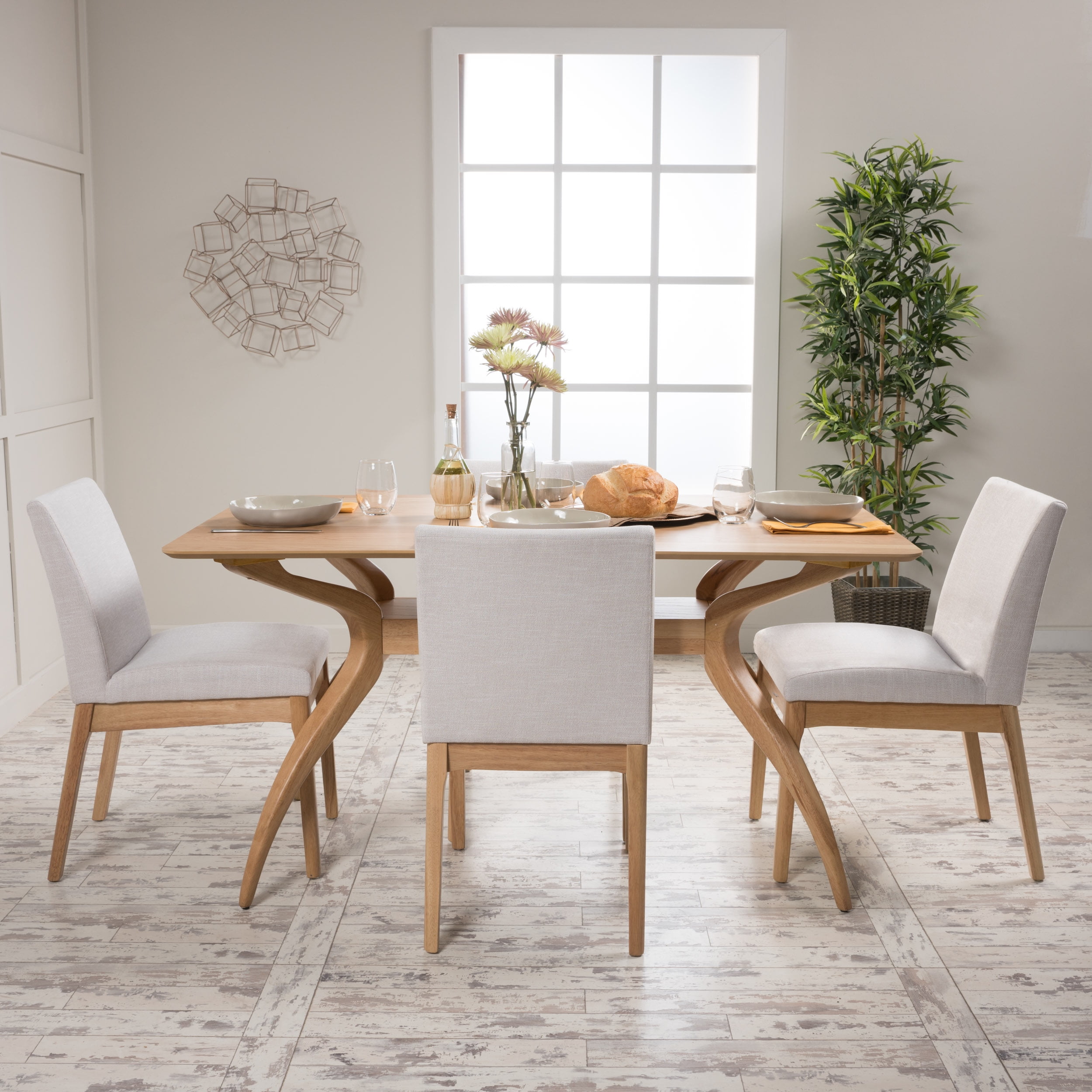 7 Piece Maison Dining Table Setting with Beige Chairs 180x90cm - floor