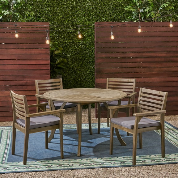 Noble House Casa 5 Piece Outdoor Acacia Wood Dining Set in Gray and Dark Gray