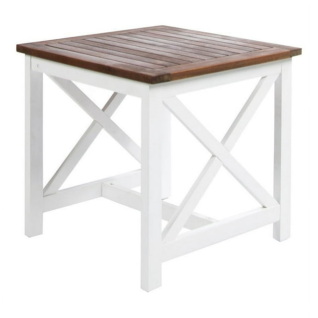 Noble House Cassara Acacia Wood Outdoor End Table with White Frame in Dark Oak