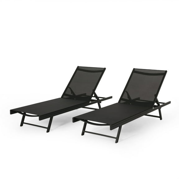 Noble House Castiel Reclining Aluminum Outdoor Chaise Lounge - Set of 2, Black/Dark Gray