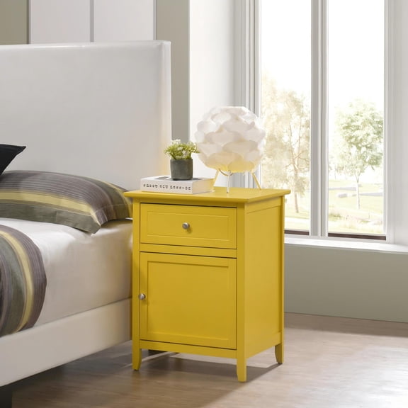 Noble House Casual Nightstand, Bedside Table with Drawer and Particle Board Frame, Yellow Finish
