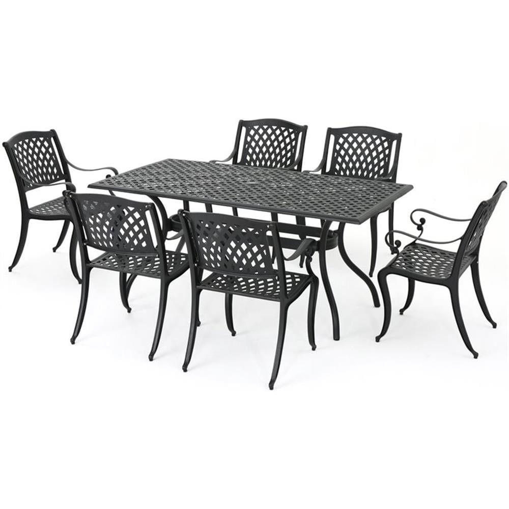 Noble House Cayman 7 Piece Aluminum Patio Dining Set in Black Sand