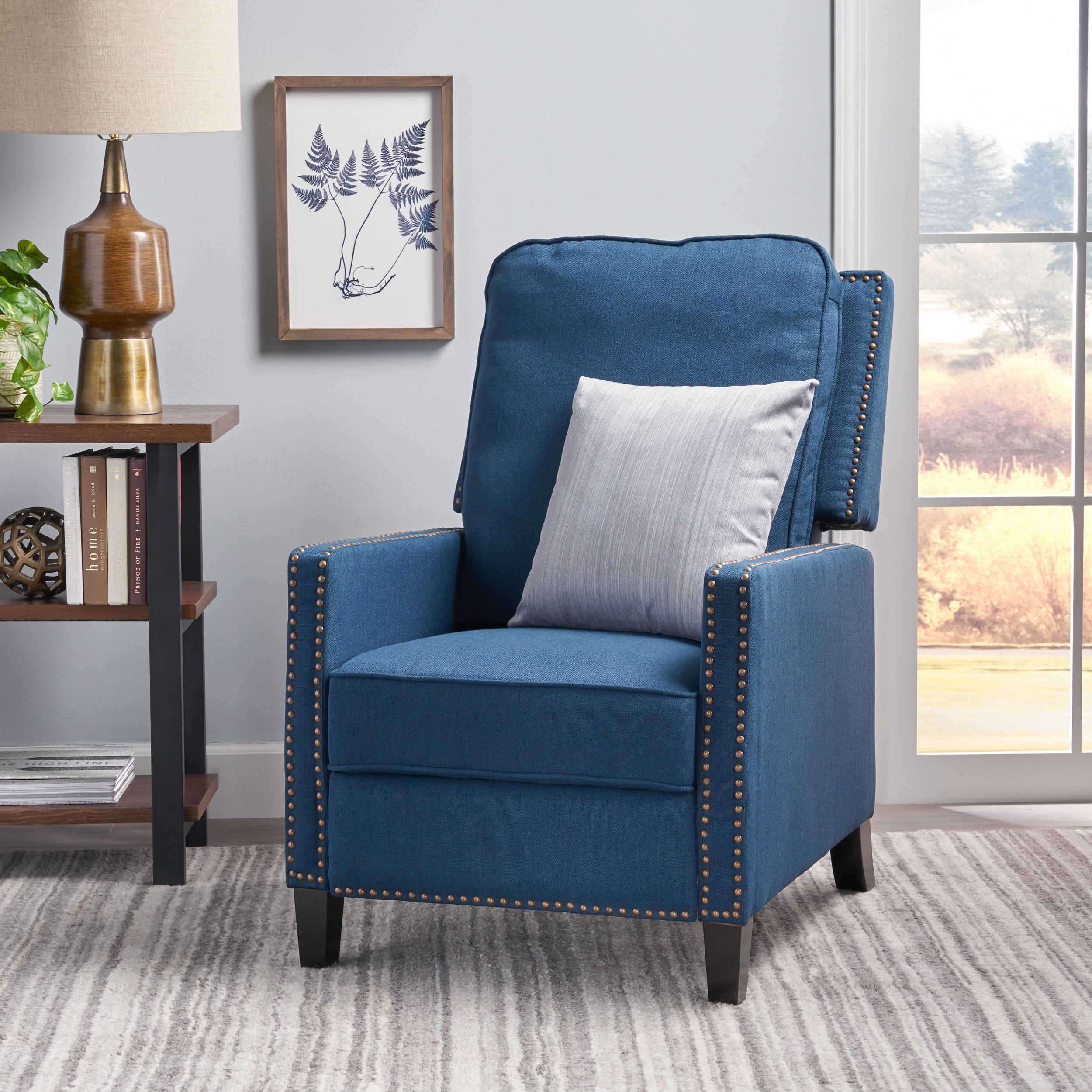 Noble House Celia Traditional Fabric Recliner Navy Blue Walmart