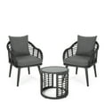 thumbnail image 1 of Noble House Huxley Indoor Modern Boho Wicker Chat Set with Side Table, Gray, Dark Gray, Black, 1 of 10