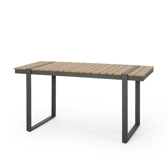 Noble House Chaves Aluminum Outdoor Dining Table, Natural and Gray