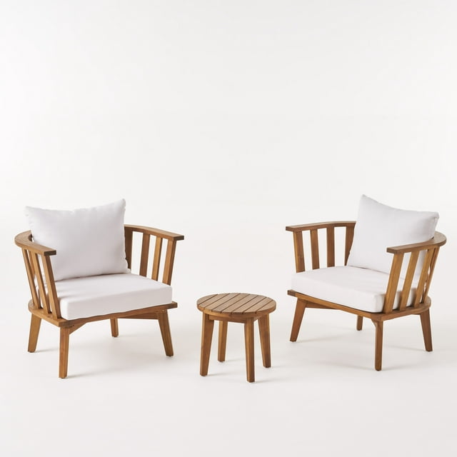 Noble House Chilian Outdoor  2 Seater Club Chairs and Side Table Set Teak