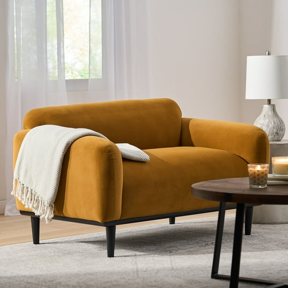 Noble House Chitwood Velvet Loveseat, Turmeric and Matte Black