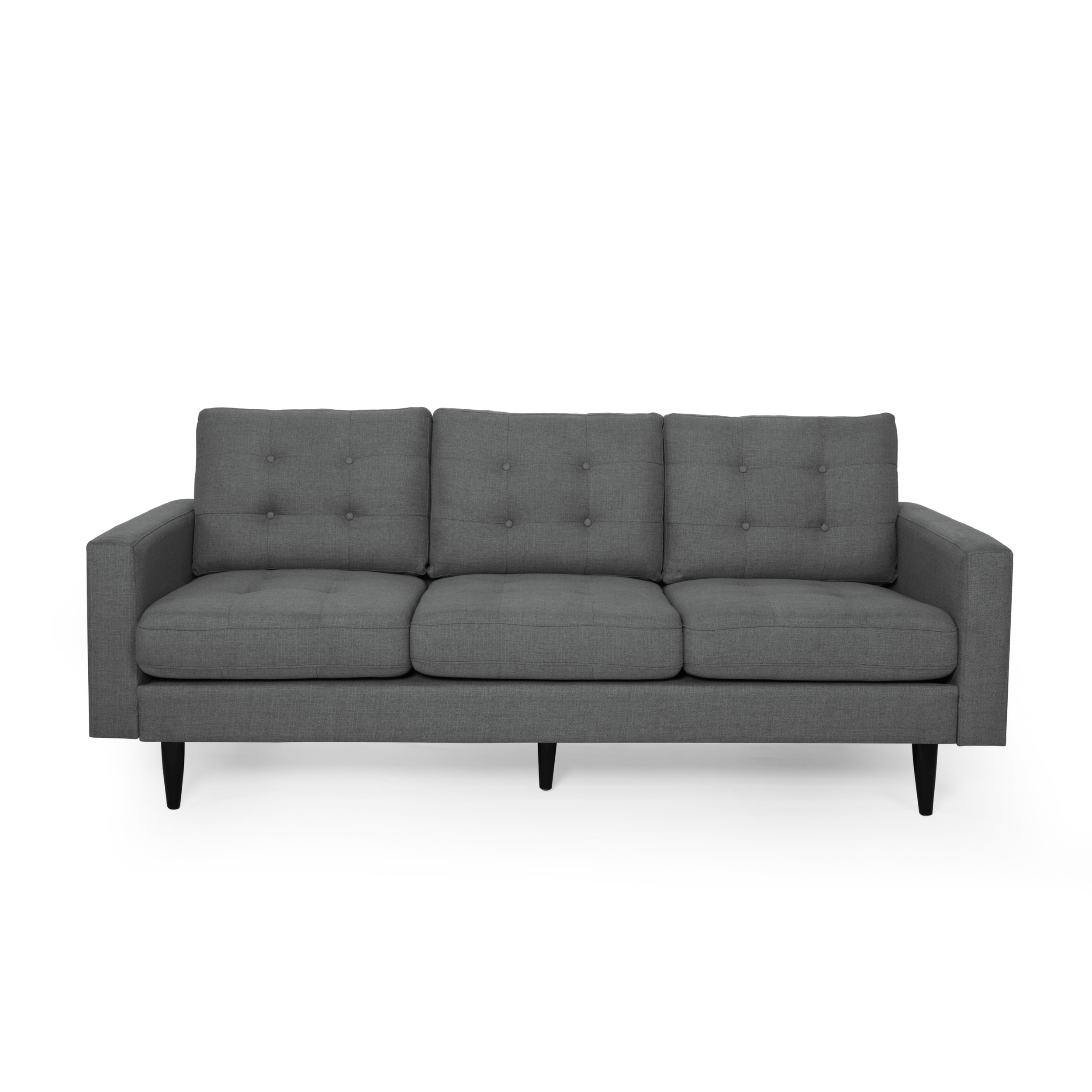 Noble House Cicely Fabric Tufted 3 Seater Sofa, Dark Gray, Dark Brown