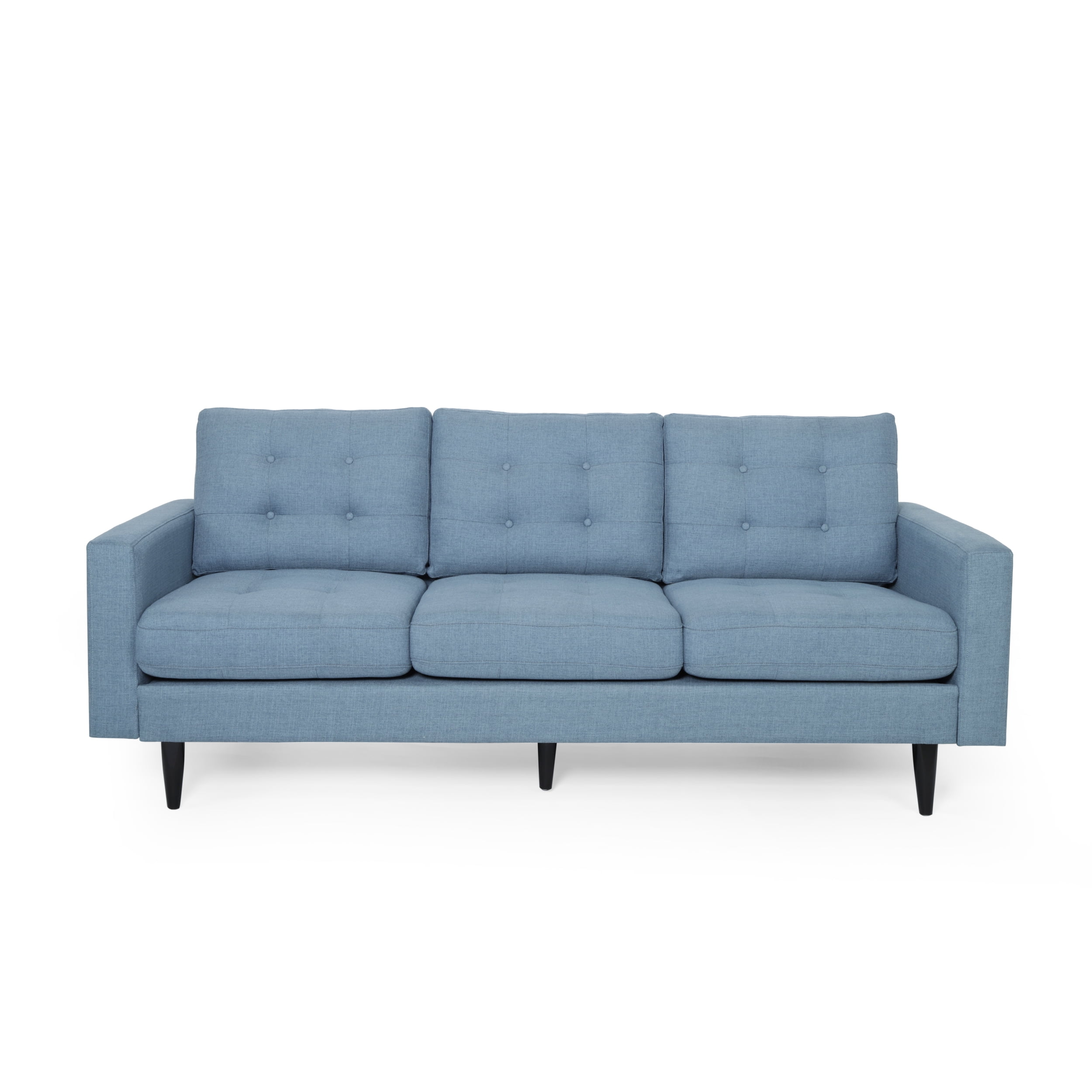 Noble House Cicely Tufted Fabric 3 Seater Sofa, Blue, Dark Brown