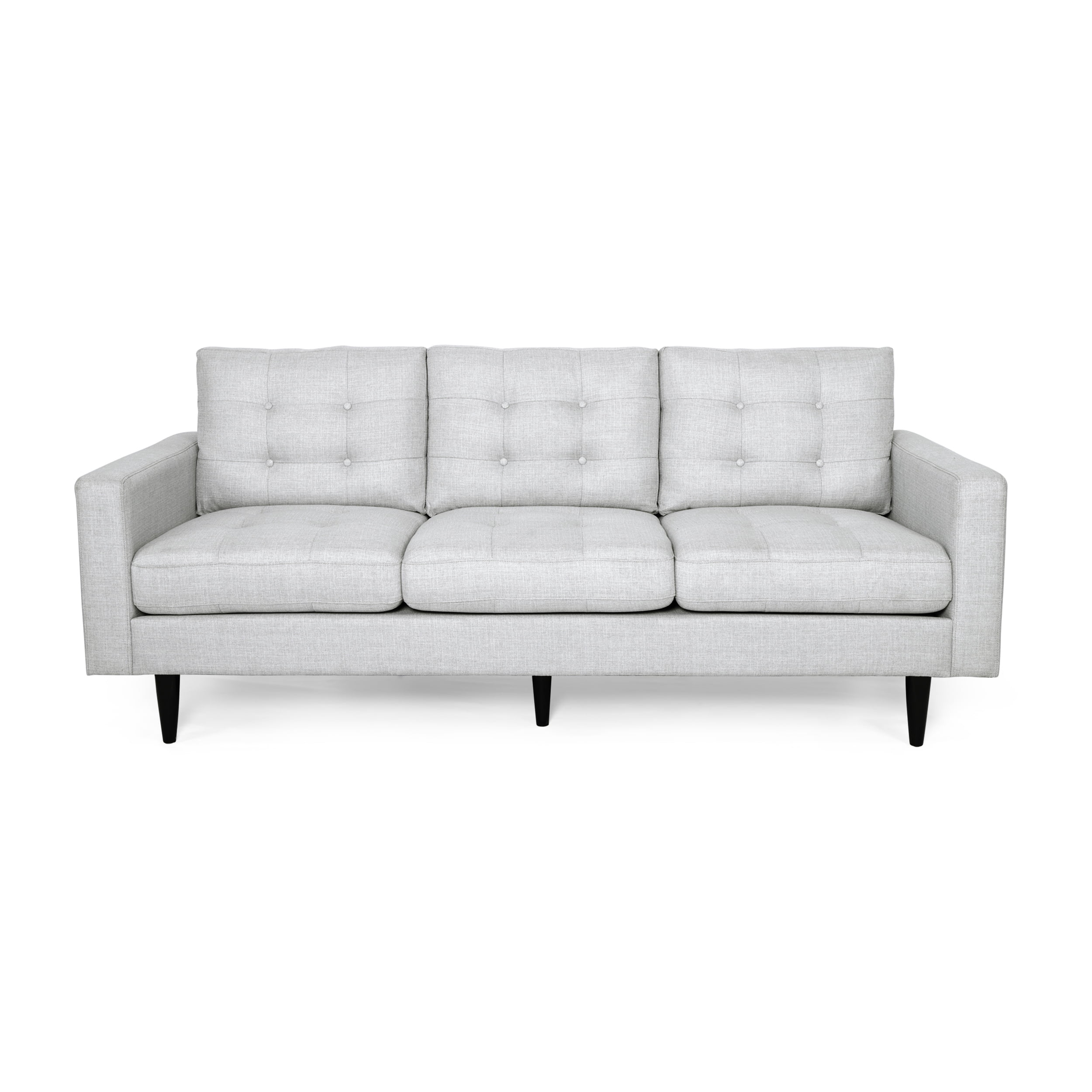 Noble House Cicely Tufted Fabric Sofa, Light Gray, Dark Brown