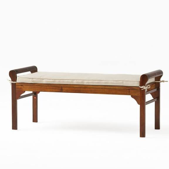 Noble House Claudia Rustic Acacia Wood Bench with Cushion, Mahogany and Cream