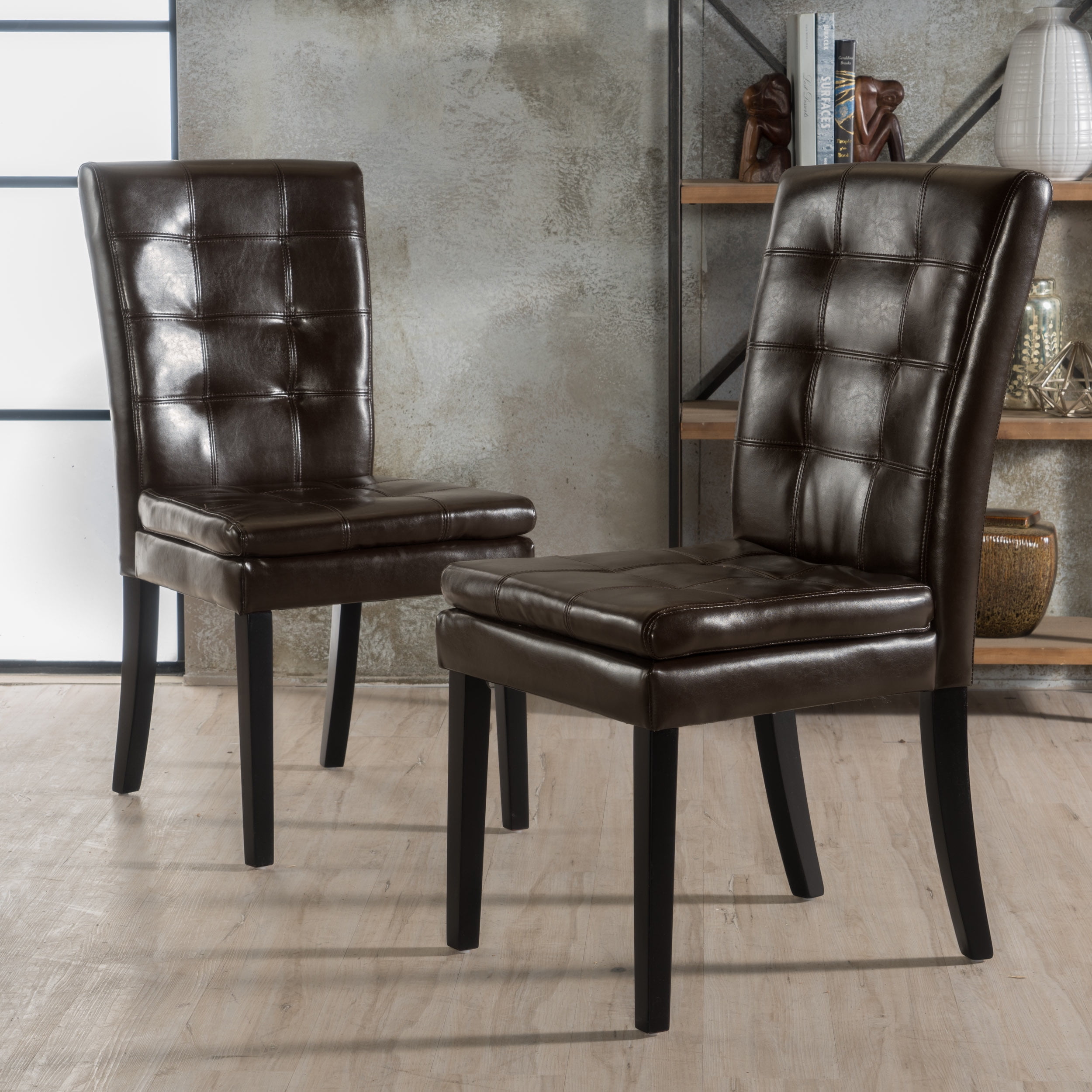 Noble House Clayton Brown Bonded Leather Dining Chair (Set of 2)
