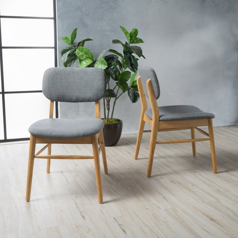 Noble House Mid Century Modern Wood Dining Room Chairs Set of 2 Gray Natural Oak