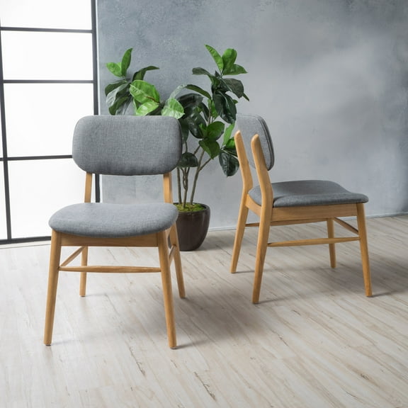 Noble House Colleen Mid-Century Fabric Dining Chairs, Set of 2, Gray, Natural Oak