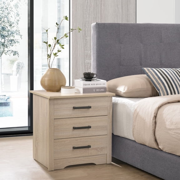 Noble House Contemporary 3-Drawer Nightstand, Bedside Table with Durable Particle Board Frame, Sandal Wood