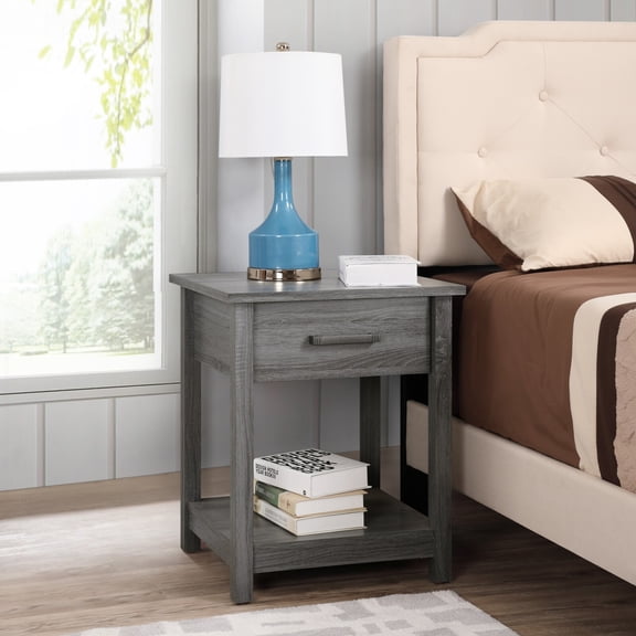 Noble House Contemporary Nightstand with Drawer and Open Shelf Storage, Gray Finish