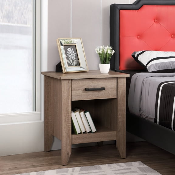 Noble House Contemporary Nightstand with Drawer and Open Shelf Storage, Sandle Wood Finish