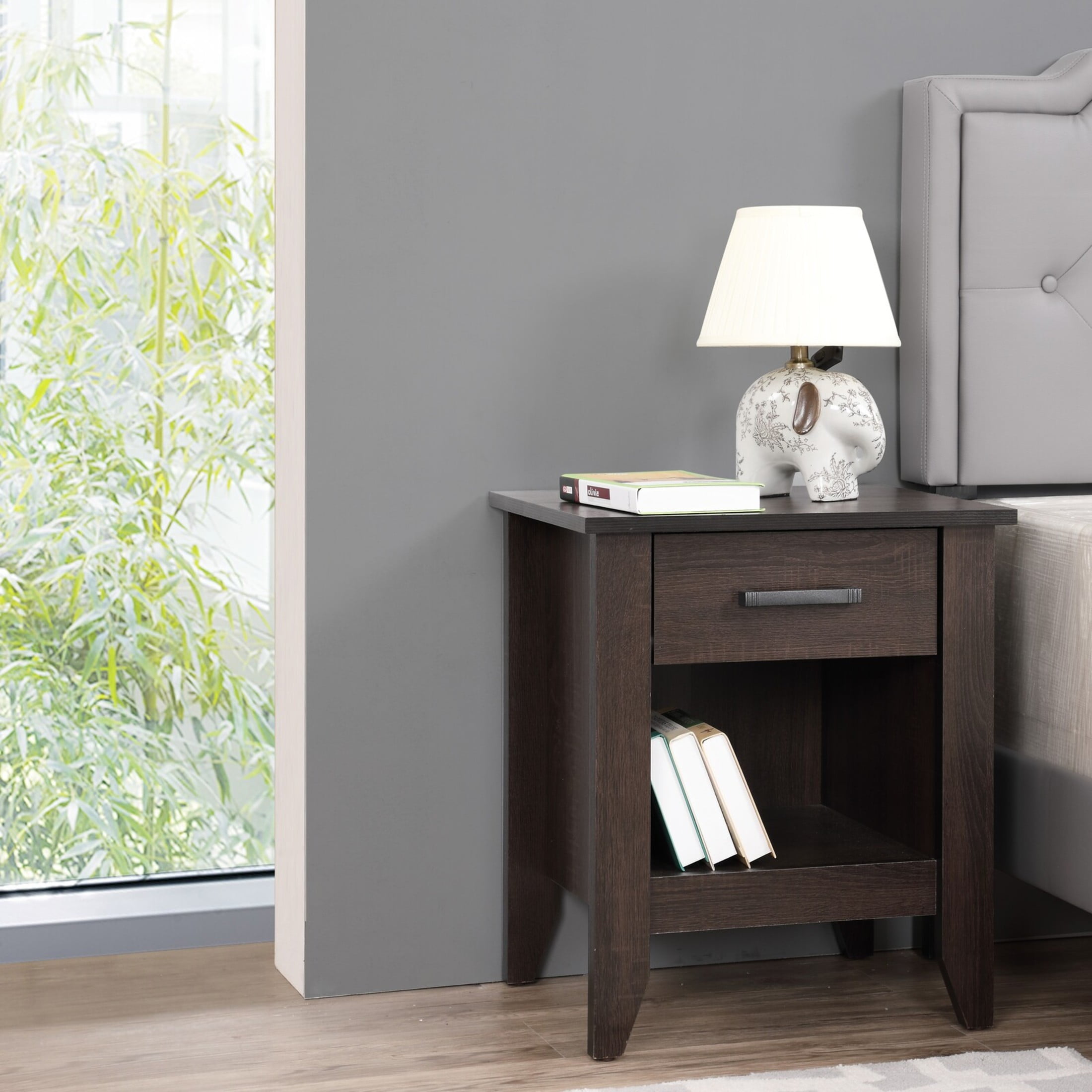 Noble House Contemporary Nightstand with Drawer and Open Shelf Storage, Wenge Finish