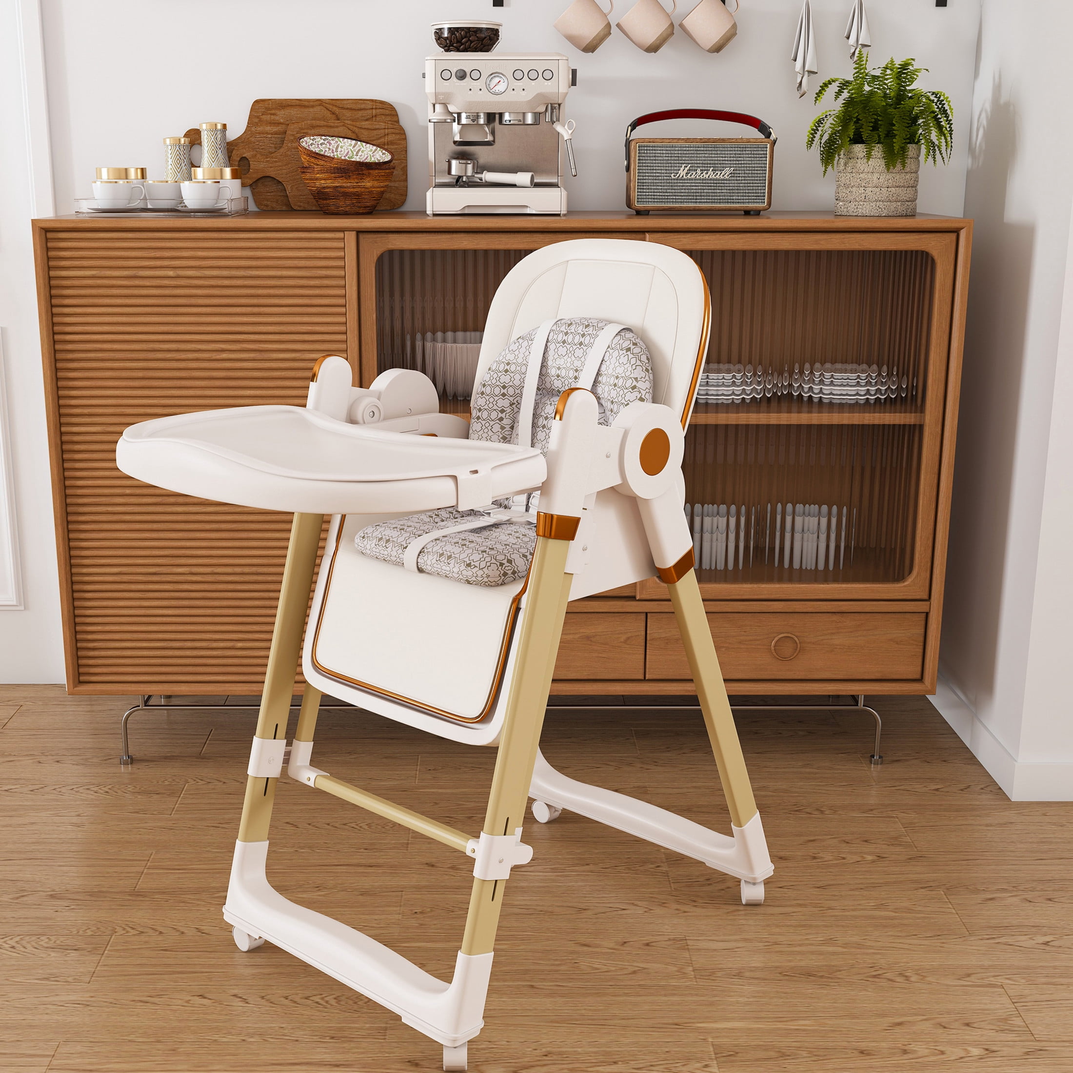 Noble House Convertible Baby High Chair with Rocker, Adjustable Tray and 5-Point Harness, White