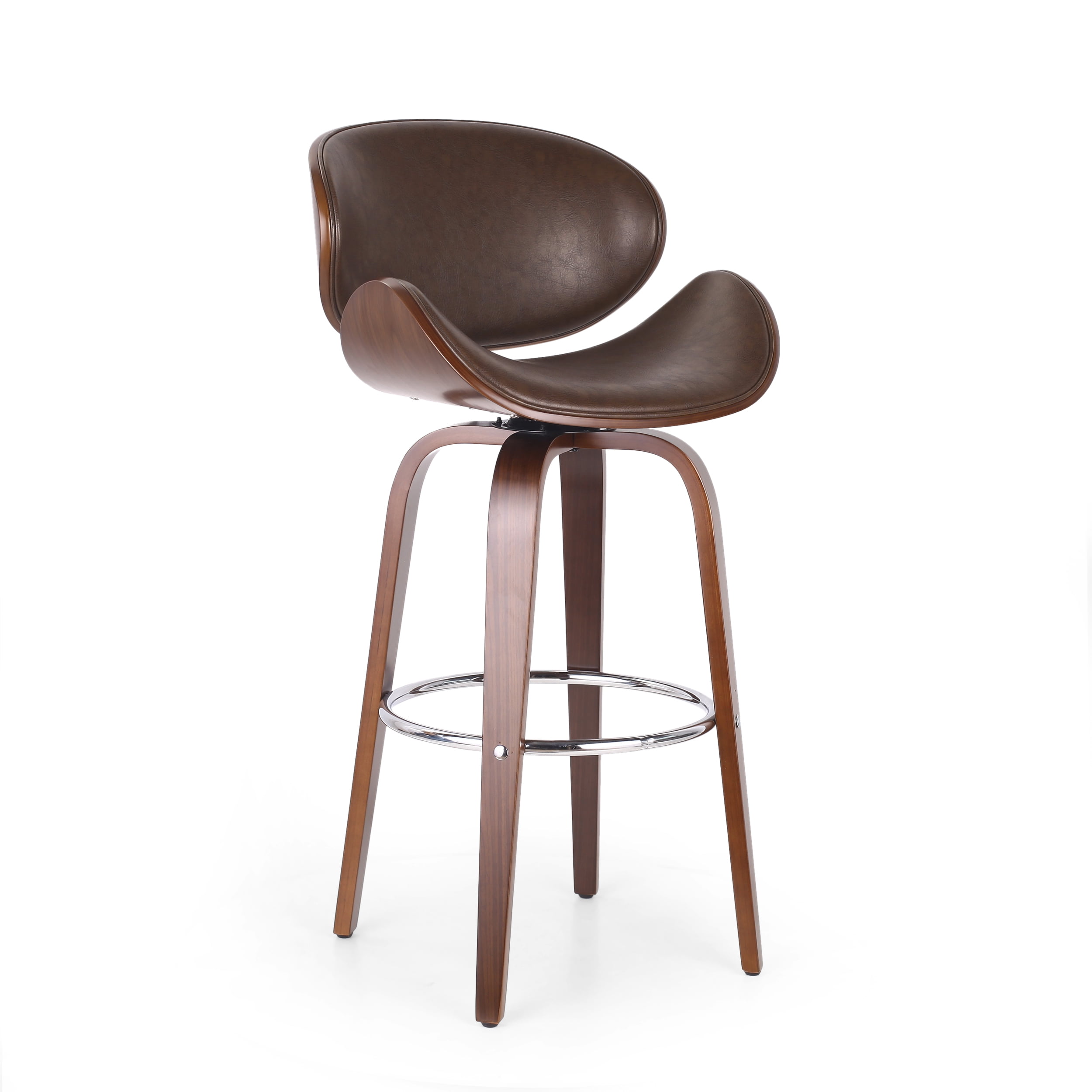 Christopher Knight Home Cordele Dark Brown and Walnut Upholstered Swivel Barstool