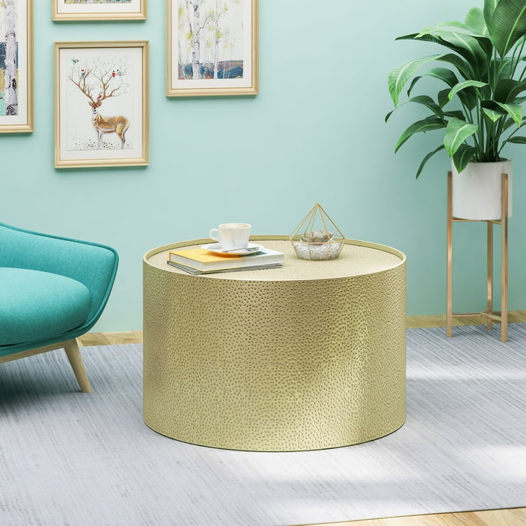 Noble House Corey Modern Hammered Iron Round Coffee Table Gold