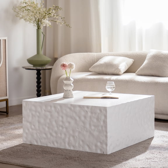 Noble House Corlen Modern Square Coffee Table with High-Gloss Varnish Finish, for Living Room, Creamy White