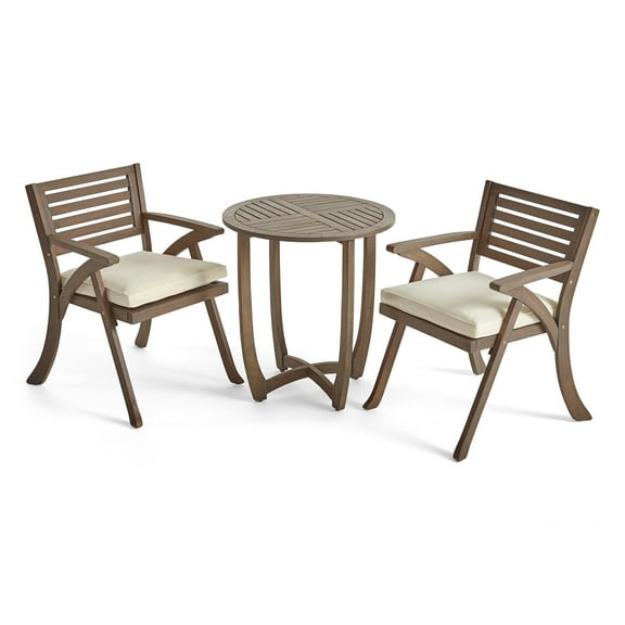 Noble House Coronad 3 Piece Outdoor Acacia Wood Bistro Set in Gray and Creme