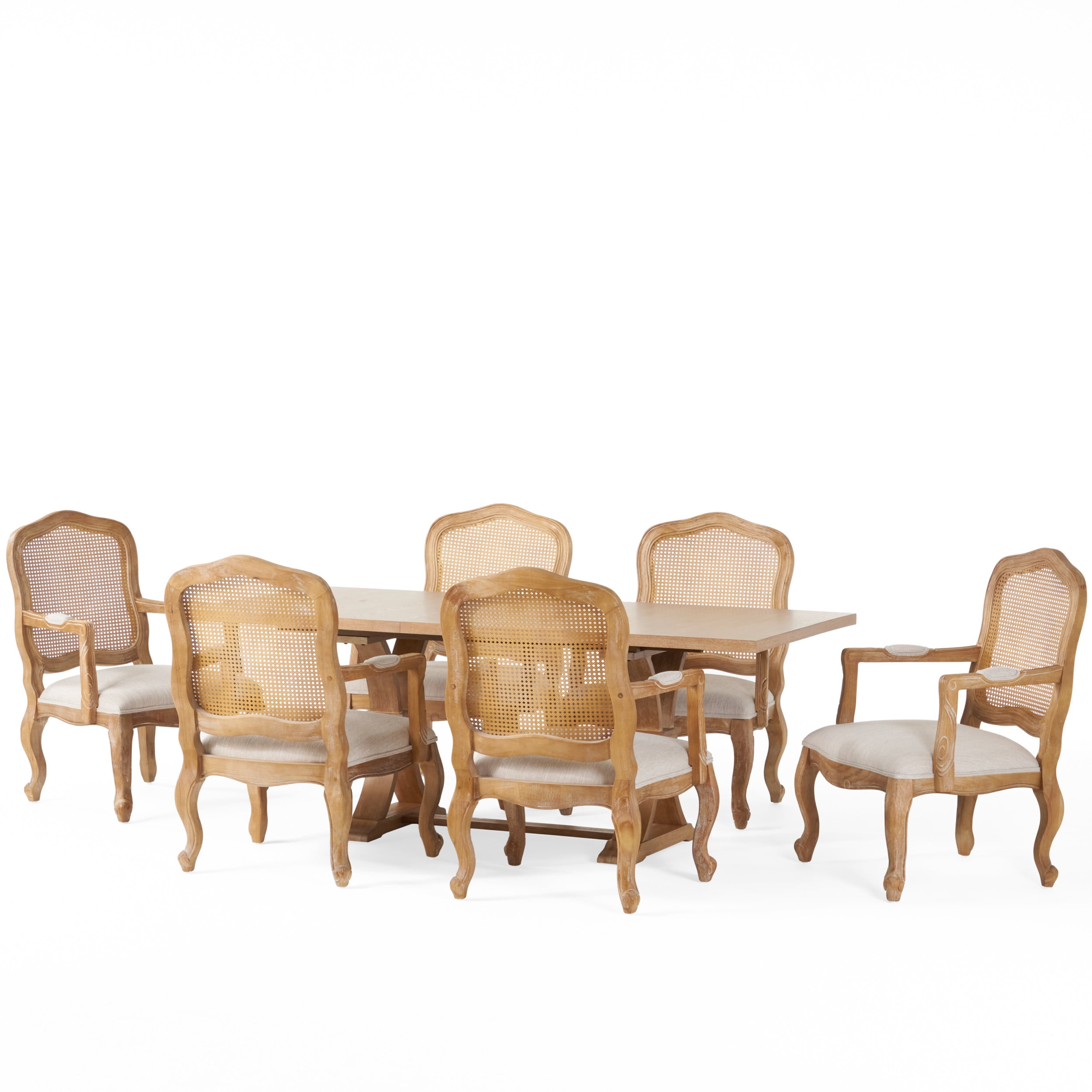 Noble House Corral Fabric and Rubberwood Dining Set, Beige, Natural