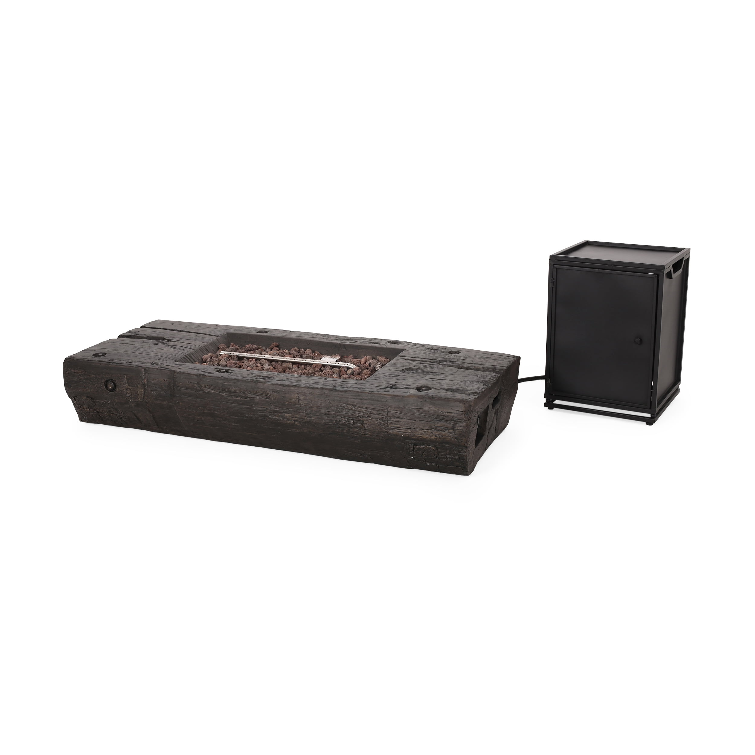 Noble House Costa Rectangular Concrete Stone Fire Pit in Brown/Matte Black