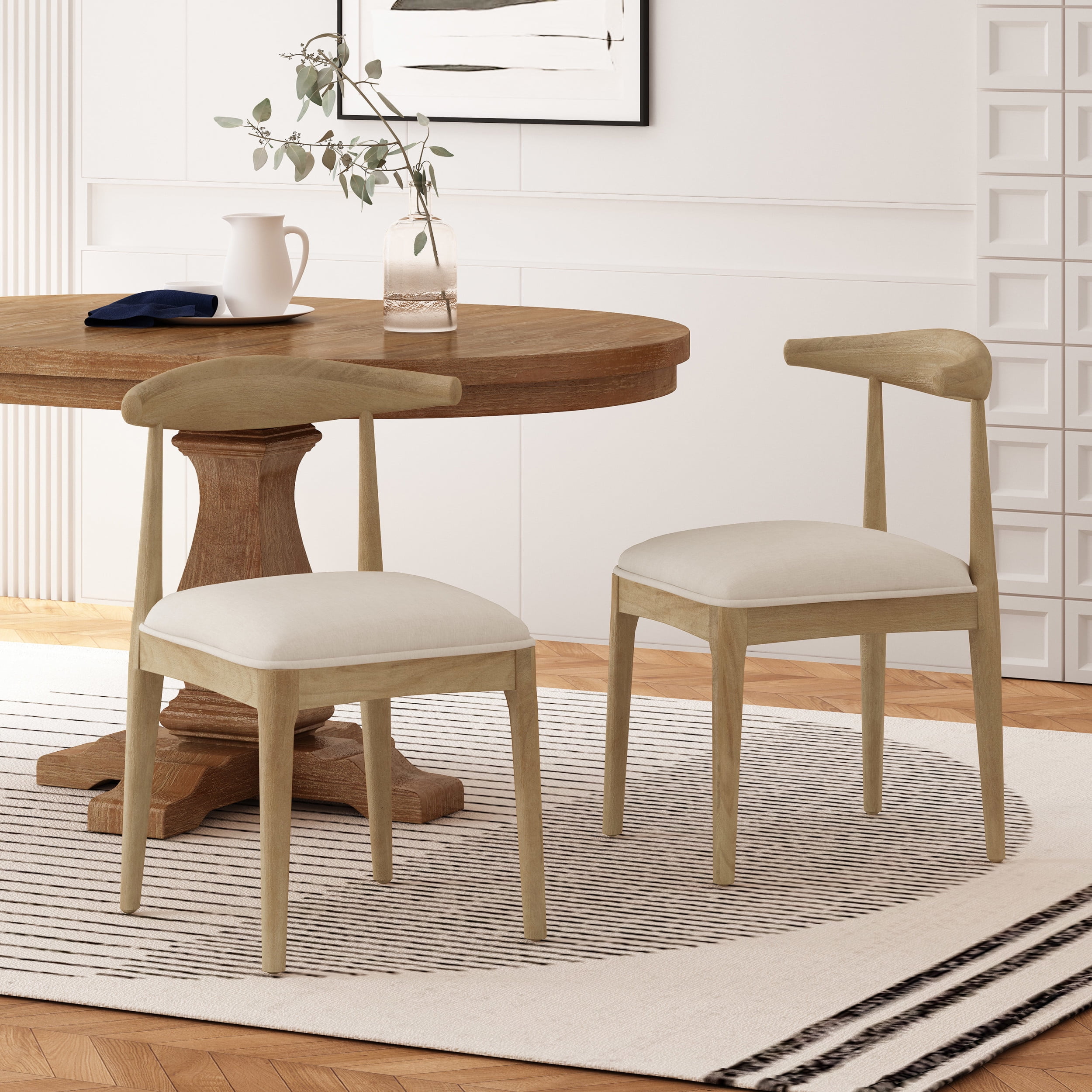 Noble House Cotterell Fabric and Wood Dining Chairs Set of 2
