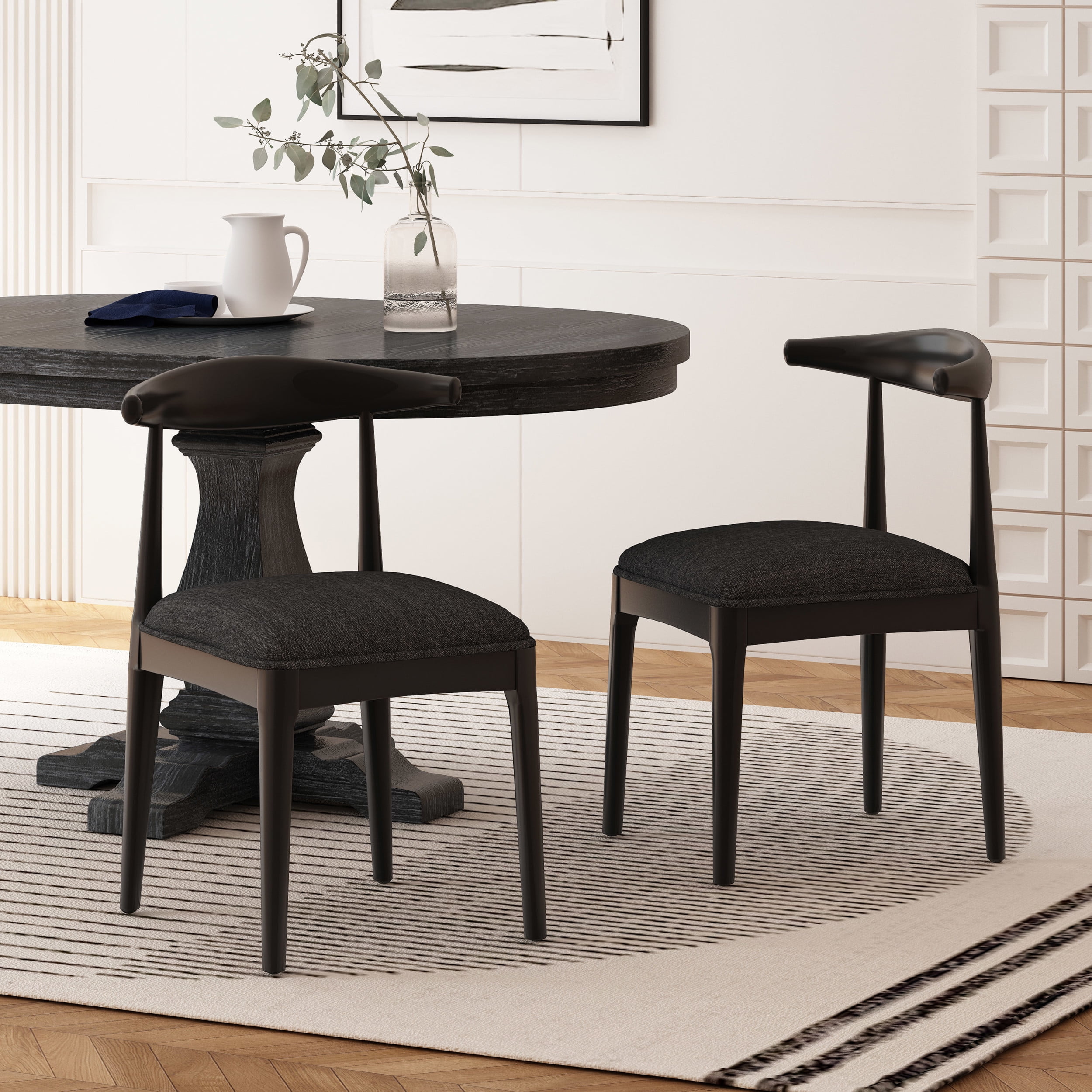 Noble House Cotterell Fabric and Wood Dining Chairs Set of 2