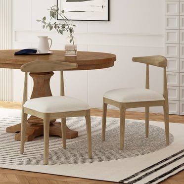 Noble House Cotterell Fabric and Wood Dining Chairs, Set of 2, Ivory Boucle and Light Ash