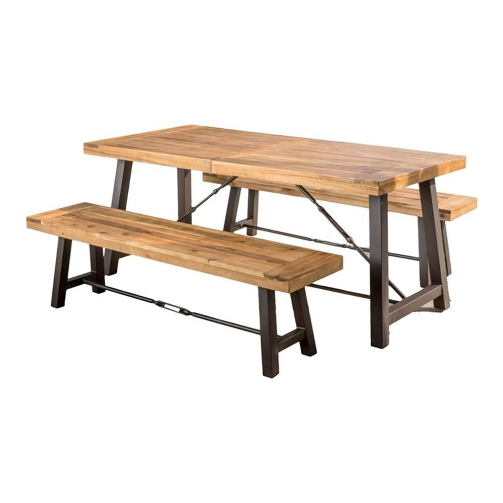 Rosario Teak Finish Acacia Wood Dining Set with Iron Legs
