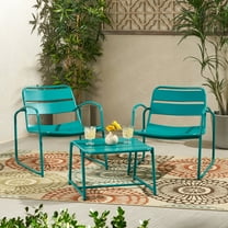 Noble House Cowan 3 Piece Outdoor Conversation Set in Matte Teal