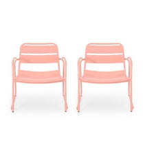 Noble House Cowan Outdoor Dining Chair in Matte Coral (Set of 2)