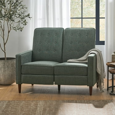 Noble House Craigue Fabric Tufted Loveseat Pushback Recliner, Gray