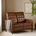 thumbnail image 1 of Noble House Craigue Faux Leather Tufted Loveseat Pushback Recliner, Cognac Brown, 1 of 11