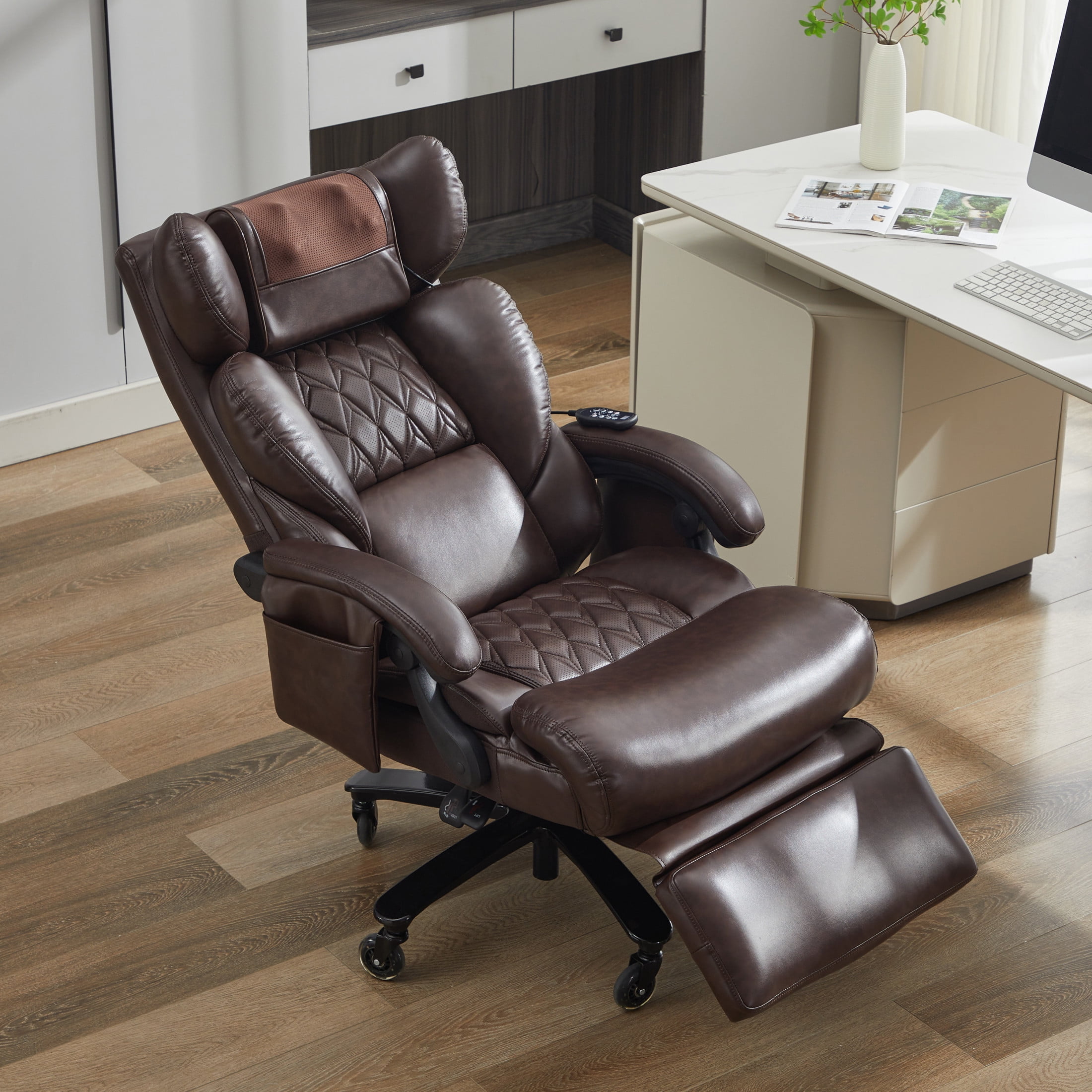 Noble House Cressi Tall Office Chair, High Back Computer Desk Chair with Swivel Base And Universal Wheels, Brown