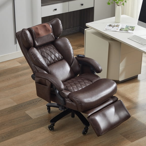 Noble House Cressi Tall Office Chair, High Back Computer Desk Chair with Swivel Base And Universal Wheels, Brown
