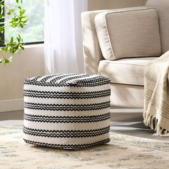 Noble House Cube Woven Cotton Pouf